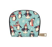 BYPPJGH Credit Card Holder Wallet for Women Ladies, Leather Zipper Card Wallet RFID Blocking Card Case Winter Christmas Penguins Small Coin Purse Accordion Wallet Gift