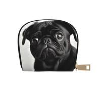 BYPPJGH Credit Card Holder Wallet for Women Ladies, Leather Zipper Card Wallet RFID Blocking Card Case Cute Black Pug Dog Small Coin Purse Accordion Wallet Gift