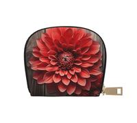 BYPPJGH Credit Card Holder Wallet for Women Ladies, Leather Zipper Card Wallet RFID Blocking Card Case Flower Red Dahlia Small Coin Purse Accordion Wallet Gift