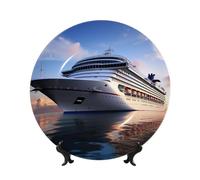BYPPJGH Cruise Ships Ceramic Decorative Plates Bone China Decorative Plate with Display Stand Handmade Ceramic Ornament Personality Porcelain Dinner Plate Crafts for Home Office Wall Decoration 15cm