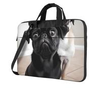 BYPPJGH Cute Black Pug Dog Laptop Shoulder Bag For Men Women Briefcase Messenger Bag W/Strap Handle Waterproof Laptop Sleeve Bag 15.6 Inch