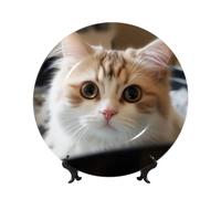 BYPPJGH Cute Cat Ceramic Decorative Plates Bone China Decorative Plate with Display Stand Handmade Ceramic Ornament Personality Porcelain Dinner Plate Crafts for Home Office Wall Decoration 20cm