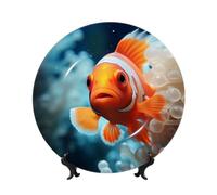 BYPPJGH Cute Fish Ceramic Decorative Plates Bone China Decorative Plate with Display Stand Handmade Ceramic Ornament Personality Porcelain Dinner Plate Crafts for Home Office Wall Decoration 25cm