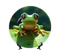 BYPPJGH Cute Frog Ceramic Decorative Plates Bone China Decorative Plate with Display Stand Handmade Ceramic Ornament Personality Porcelain Dinner Plate Crafts for Home Office Wall Decoration 17cm