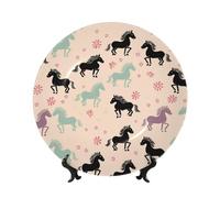 BYPPJGH Cute Horse Ceramic Decorative Plates Bone China Decorative Plate with Display Stand Handmade Ceramic Ornament Personality Porcelain Dinner Plate Crafts for Home Office Wall Decoration 15cm