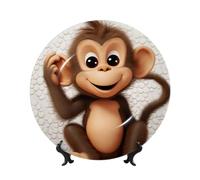 BYPPJGH Cute Monkey Ceramic Decorative Plates Bone China Decorative Plate with Display Stand Handmade Ceramic Ornament Personality Porcelain Dinner Plate Crafts for Home Office Wall Decoration 15cm