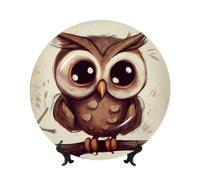 BYPPJGH Cute Owl Ceramic Decorative Plates Bone China Decorative Plate with Display Stand Handmade Ceramic Ornament Personality Porcelain Dinner Plate Crafts for Home Office Wall Decoration 20cm