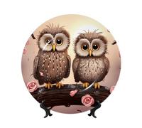 BYPPJGH Cute Owls Ceramic Decorative Plates Bone China Decorative Plate with Display Stand Handmade Ceramic Ornament Personality Porcelain Dinner Plate Crafts for Home Office Wall Decoration 25cm