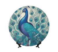 BYPPJGH Cute Peacock Ceramic Decorative Plates Bone China Decorative Plate with Display Stand Handmade Ceramic Ornament Personality Porcelain Dinner Plate Crafts for Home Office Wall Decoration 25cm