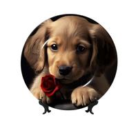 BYPPJGH Cute Pet Dog Ceramic Decorative Plates Bone China Decorative Plate with Display Stand Handmade Ceramic Ornament Personality Porcelain Dinner Plate Crafts for Home Office Wall Decoration 25cm