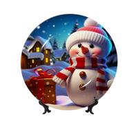 BYPPJGH Cute Snowman Ceramic Decorative Plates Bone China Decorative Plate with Display Stand Handmade Ceramic Ornament Personality Porcelain Dinner Plate Crafts for Home Office Wall Decoration 17cm