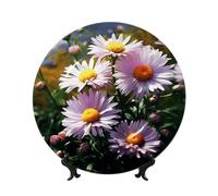 BYPPJGH Daisy Plants Ceramic Decorative Plates Bone China Decorative Plate with Display Stand Handmade Ceramic Ornament Personality Porcelain Dinner Plate Crafts for Home Office Wall Decoration 20cm