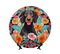 BYPPJGH Dog Floral Ceramic Decorative Plates Bone China Decorative Plate with Display Stand Handmade Ceramic Ornament Personality Porcelain Dinner Plate Crafts for Home Office Wall Decoration 25cm