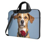 BYPPJGH Dog Holding A Rose Laptop Shoulder Bag For Men Women Briefcase Messenger Bag W/Strap Handle Waterproof Laptop Sleeve Bag 14 Inch