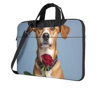 BYPPJGH Dog Holding A Rose Laptop Shoulder Bag For Men Women Briefcase Messenger Bag W/Strap Handle Waterproof Laptop Sleeve Bag 14 Inch
