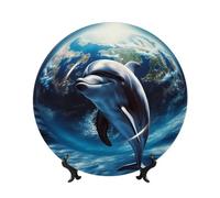 BYPPJGH Dolphin Earth Ceramic Decorative Plates Bone China Decorative Plate with Display Stand Handmade Ceramic Ornament Personality Porcelain Dinner Plate Crafts for Home Office Wall Decoration 15cm
