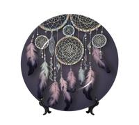 BYPPJGH Dream Catcher Ceramic Decorative Plates Bone China Decorative Plate with Display Stand Handmade Ceramic Ornament Personality Porcelain Dinner Plate Crafts for Home Office Wall Decoration 20cm
