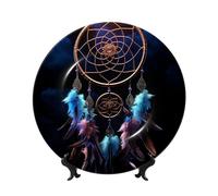 BYPPJGH Dream Catcher Ceramic Decorative Plates Bone China Decorative Plate with Display Stand Handmade Ceramic Ornament Personality Porcelain Dinner Plate Crafts for Home Office Wall Decoration 20cm