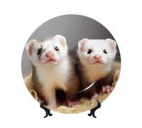 BYPPJGH Ferrets Ceramic Decorative Plates Bone China Decorative Plate with Display Stand Handmade Ceramic Ornament Personality Porcelain Dinner Plate Crafts for Home Office Wall Decoration 15cm