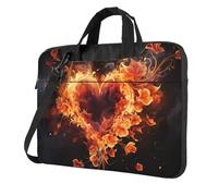 BYPPJGH Fire Flowers And Heart Laptop Shoulder Bag For Men Women Briefcase Messenger Bag W/Strap Handle Waterproof Laptop Sleeve Bag 14 Inch