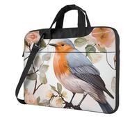 BYPPJGH Floral Print Watercolor Robin Bird Laptop Shoulder Bag For Men Women Briefcase Messenger Bag W/Strap Handle Waterproof Laptop Sleeve Bag 14 Inch