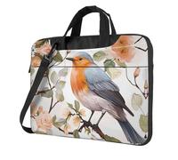 BYPPJGH Floral Print Watercolor Robin Bird Laptop Shoulder Bag For Men Women Briefcase Messenger Bag W/Strap Handle Waterproof Laptop Sleeve Bag 13 Inch