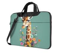 BYPPJGH Giraffe With Flowers Laptop Shoulder Bag For Men Women Briefcase Messenger Bag W/Strap Handle Waterproof Laptop Sleeve Bag 14 Inch