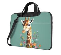 BYPPJGH Giraffe With Flowers Laptop Shoulder Bag For Men Women Briefcase Messenger Bag W/Strap Handle Waterproof Laptop Sleeve Bag 13 Inch