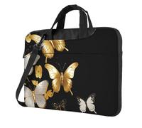 BYPPJGH Gold White Butterflies Black Laptop Shoulder Bag For Men Women Briefcase Messenger Bag W/Strap Handle Waterproof Laptop Sleeve Bag 13 Inch