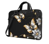BYPPJGH Gold White Butterflies Black1 Laptop Shoulder Bag For Men Women Briefcase Messenger Bag W/Strap Handle Waterproof Laptop Sleeve Bag 15.6 Inch
