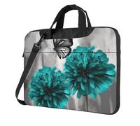 BYPPJGH Gray Teal Flower Butterfly Laptop Shoulder Bag For Men Women Briefcase Messenger Bag W/Strap Handle Waterproof Laptop Sleeve Bag 14 Inch