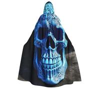 BYPPJGH Halloween Hooded Cape For Adult 3d Print Blue Skull Full Length Cape Cloak Halloween Christmas Cosplay Costume For Men And Women