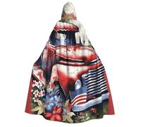 BYPPJGH Halloween Hooded Cape For Adult 4th Of July Patriotic Old Red Truck Full Length Cape Cloak Halloween Christmas Cosplay Costume For Men And Women