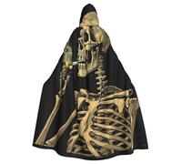 BYPPJGH Halloween Hooded Cape For Adult A Skeleton With Burning Cigarette Full Length Cape Cloak Halloween Christmas Cosplay Costume For Men And Women