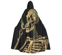 BYPPJGH Halloween Hooded Cape For Adult A Skeleton With Burning Cigarette Full Length Cape Cloak Halloween Christmas Cosplay Costume For Men And Women