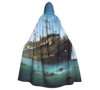 BYPPJGH Halloween Hooded Cape For Adult Abandoned Cruise Ship At Sea Full Length Cape Cloak Halloween Christmas Cosplay Costume For Men And Women