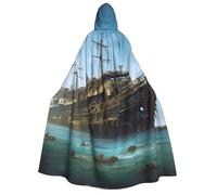 BYPPJGH Halloween Hooded Cape For Adult Abandoned Cruise Ship At Sea Full Length Cape Cloak Halloween Christmas Cosplay Costume For Men And Women