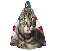 BYPPJGH Halloween Hooded Cape For Adult American Cat Usa Flag Full Length Cape Cloak Halloween Christmas Cosplay Costume For Men And Women