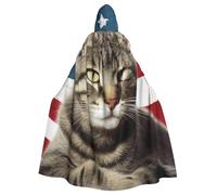 BYPPJGH Halloween Hooded Cape For Adult American Cat Usa Flag Full Length Cape Cloak Halloween Christmas Cosplay Costume For Men And Women