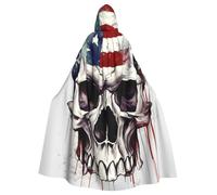 BYPPJGH Halloween Hooded Cape For Adult American Flag Skull Full Length Cape Cloak Halloween Christmas Cosplay Costume For Men And Women
