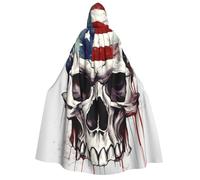 BYPPJGH Halloween Hooded Cape For Adult American Flag Skull Full Length Cape Cloak Halloween Christmas Cosplay Costume For Men And Women
