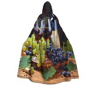 BYPPJGH Halloween Hooded Cape For Adult Art Red Wine Galsses & Grapes1 Full Length Cape Cloak Halloween Christmas Cosplay Costume For Men And Women