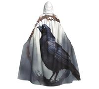 BYPPJGH Halloween Hooded Cape For Adult Black Crow Full Length Cape Cloak Halloween Christmas Cosplay Costume For Men And Women