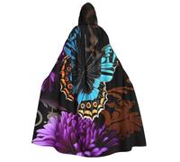 BYPPJGH Halloween Hooded Cape For Adult Butterfly On Beautiful Flower Full Length Cape Cloak Halloween Christmas Cosplay Costume For Men And Women
