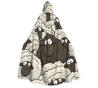 BYPPJGH Halloween Hooded Cape For Adult Cartoon Black White Sheep Full Length Cape Cloak Halloween Christmas Cosplay Costume For Men And Women