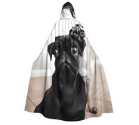 BYPPJGH Halloween Hooded Cape For Adult Cute Black Pug Dog Full Length Cape Cloak Halloween Christmas Cosplay Costume For Men And Women