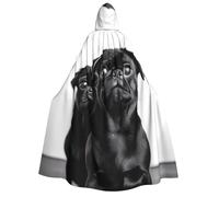 BYPPJGH Halloween Hooded Cape For Adult Cute Black Pug Dog1 Full Length Cape Cloak Halloween Christmas Cosplay Costume For Men And Women