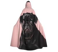 BYPPJGH Halloween Hooded Cape For Adult Cute Black Pug Full Length Cape Cloak Halloween Christmas Cosplay Costume For Men And Women