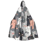 BYPPJGH Halloween Hooded Cape For Adult Cute Funny Grey Cats Pattern Full Length Cape Cloak Halloween Christmas Cosplay Costume For Men And Women
