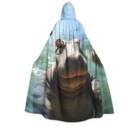 BYPPJGH Halloween Hooded Cape For Adult Cute Hippos Full Length Cape Cloak Halloween Christmas Cosplay Costume For Men And Women